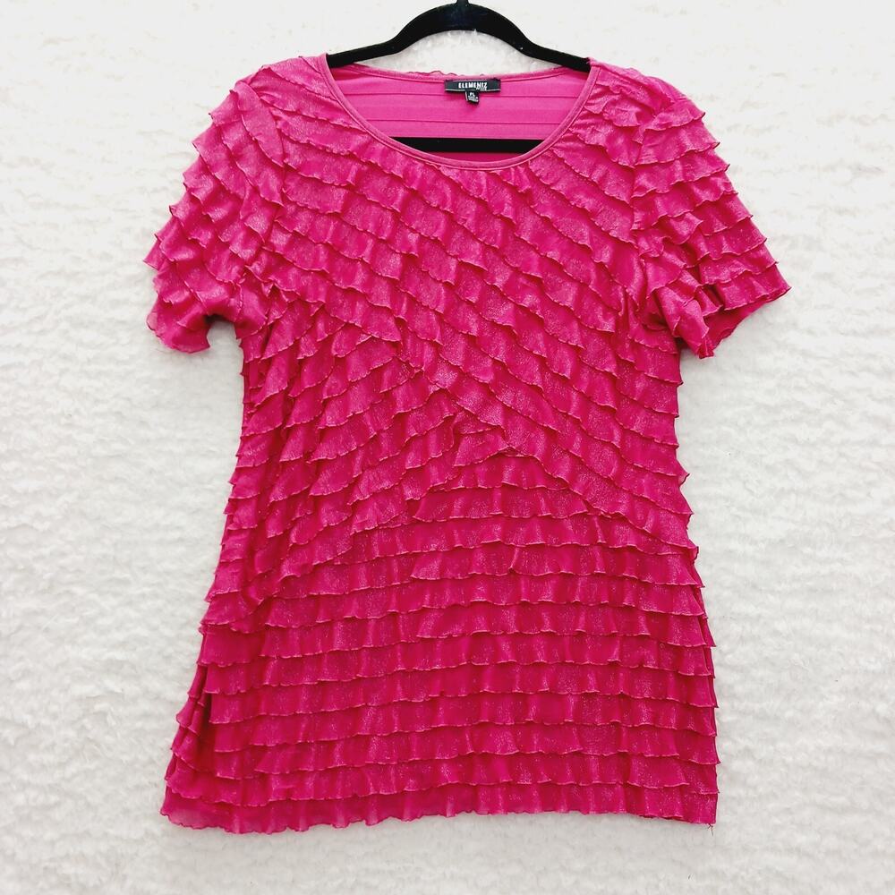 Blouse Top Rose Red Metallic Ruffle Whimsycore Dopamine Glam Y2K Fairy Size PL